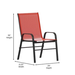 Merrick Lane Set of 4 Manado Series Patio Chairs - Red Flex Comfort Material - Powder Coated Metal Frame - Stack up to 4 High - Ships Fully Assembled