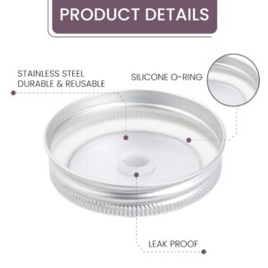 6pcs pack wide mouth mason jar lids with straw hole, including 6pcs straws and 1pcs cleaning brush, Mason Jar Lids With Straw Hole, Mason Jar Lids, stainless steel 304 Mason Jar Straw Lids