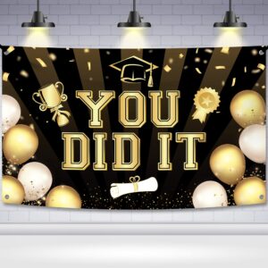 katchon, black you did it banner 2024 - xtralarge, 72x44 inch | 2024 graduation banner, black and gold graduation decorations class of 2024 | congratulations banner, 2024 graduation party decorations