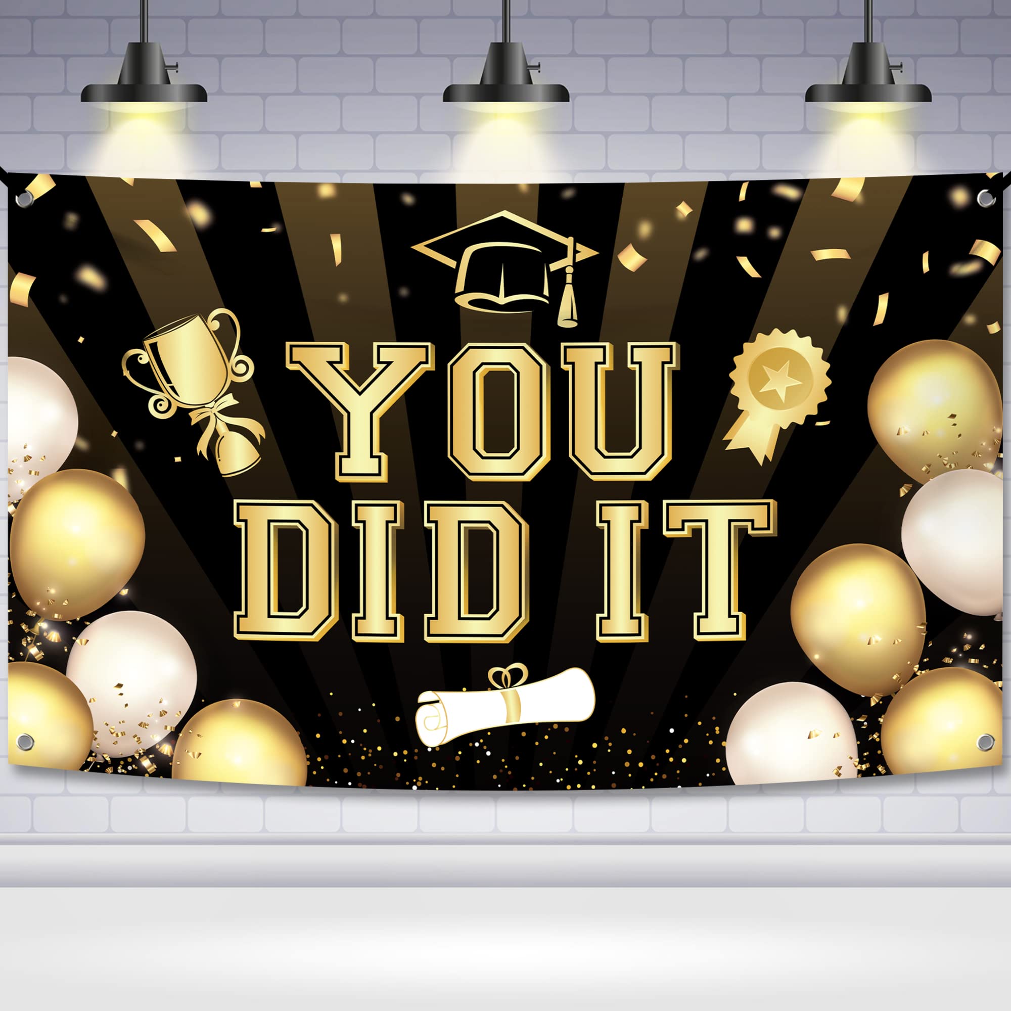 KatchOn, Black You Did It Banner 2024 - XtraLarge, 72x44 Inch | 2024 Graduation Banner, Black and Gold Graduation Decorations Class of 2024 | Congratulations Banner, 2024 Graduation Party Decorations