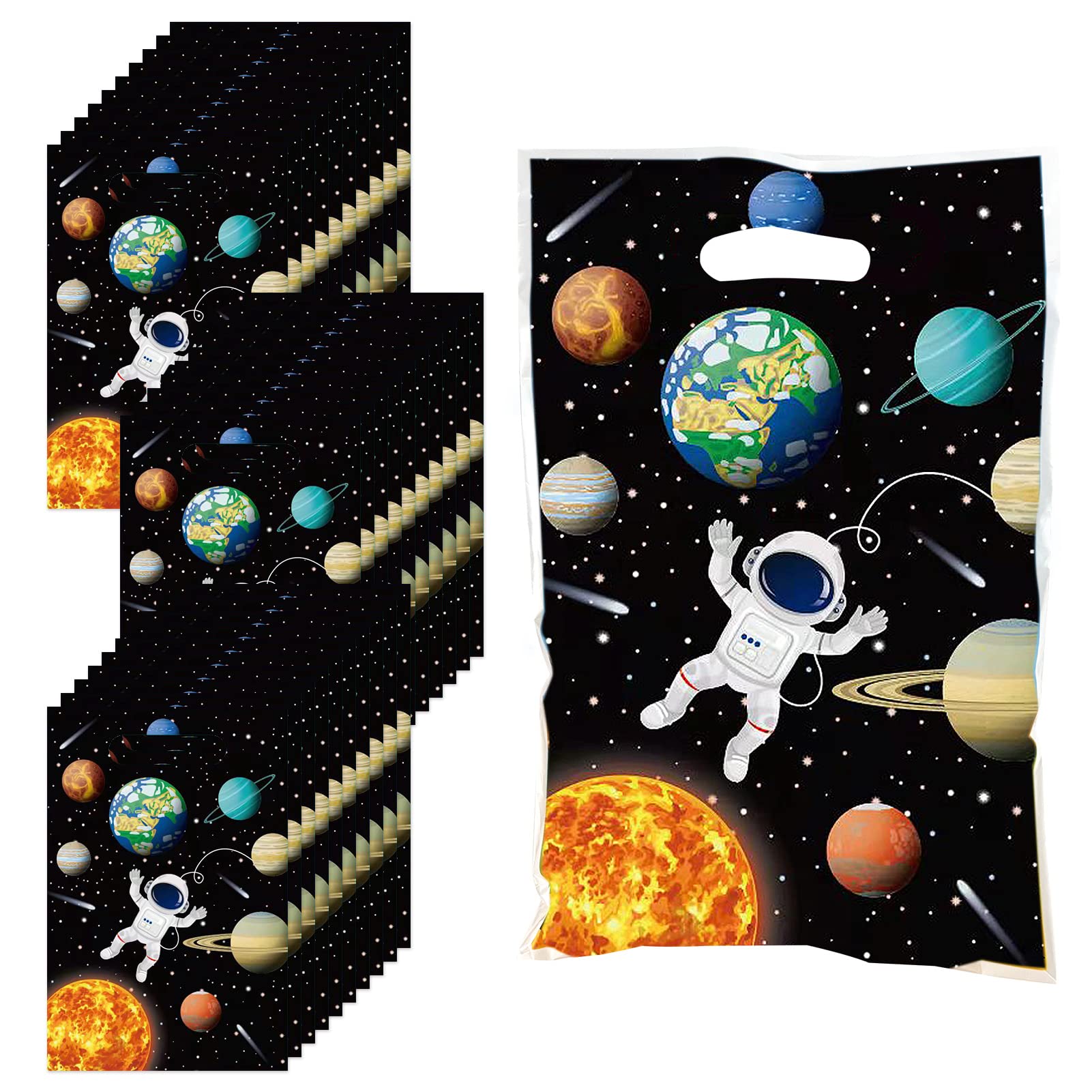 Rainmae 50 Pcs Outer Space Party Favors Bags, Space Goodies Treat Gift Candy Bags, Astronaut Party Plastic Gift Bags Planet Goodie Bags Treat Bags for Kids Birthday Galaxy Space Theme Party Supplies