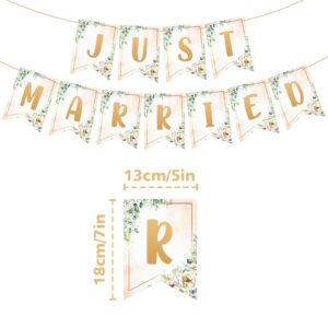 Just Married Banner - Just Married Sign - Floral Wedding Engagement Bridal Shower Theme Wedding Banner - Wedding Reception Party Decorations & Decor