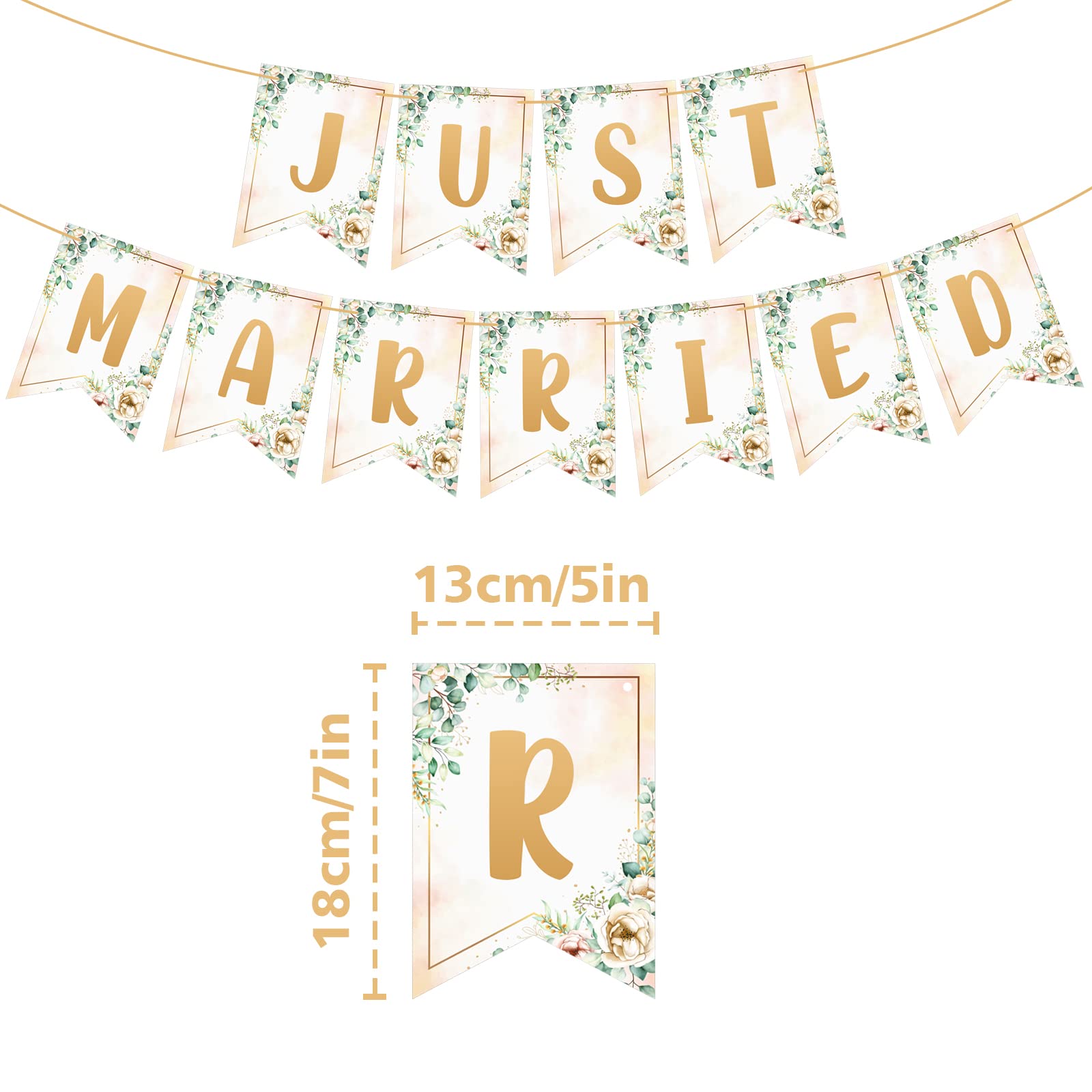 Just Married Banner - Just Married Sign - Floral Wedding Engagement Bridal Shower Theme Wedding Banner - Wedding Reception Party Decorations & Decor