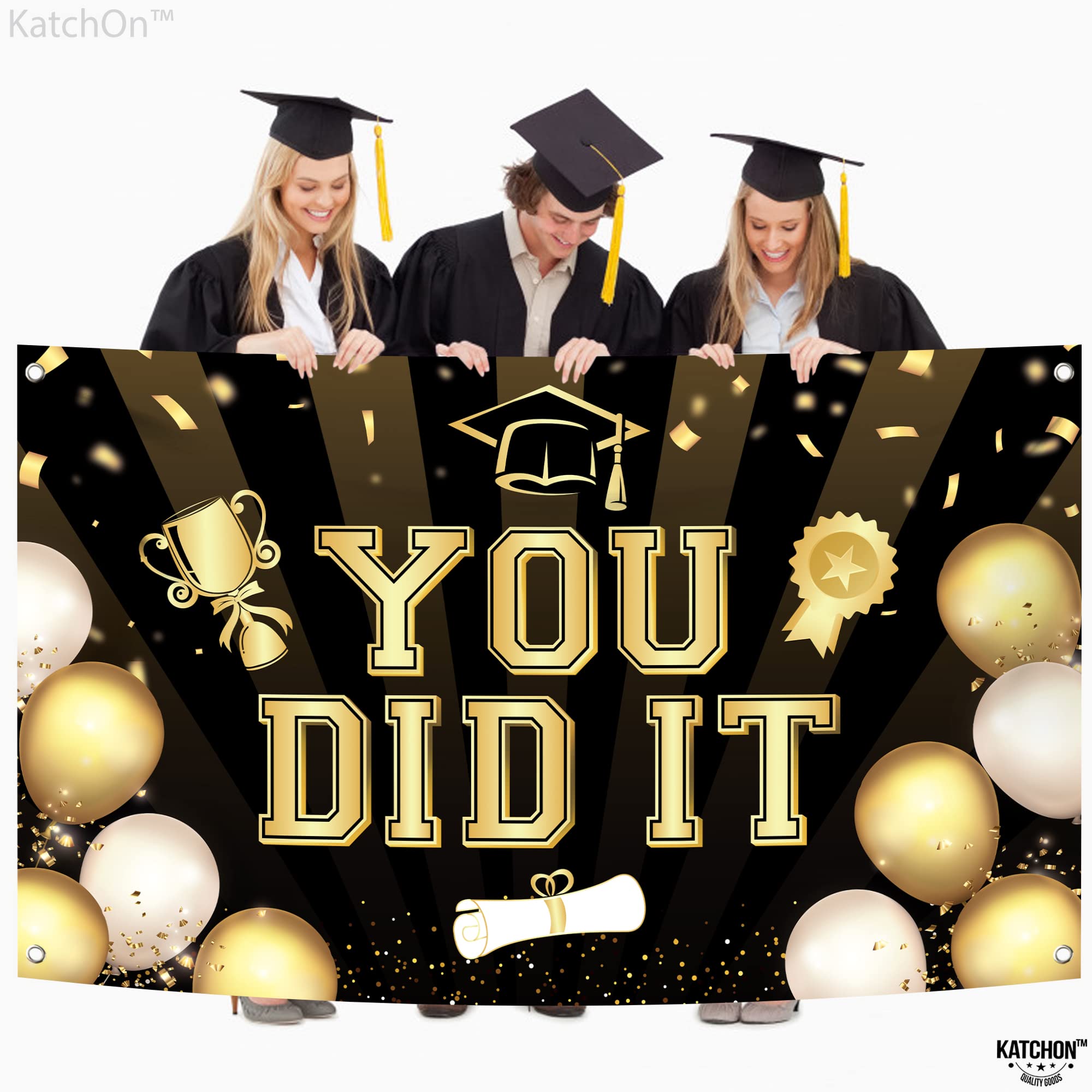 KatchOn, Black You Did It Banner 2024 - XtraLarge, 72x44 Inch | 2024 Graduation Banner, Black and Gold Graduation Decorations Class of 2024 | Congratulations Banner, 2024 Graduation Party Decorations