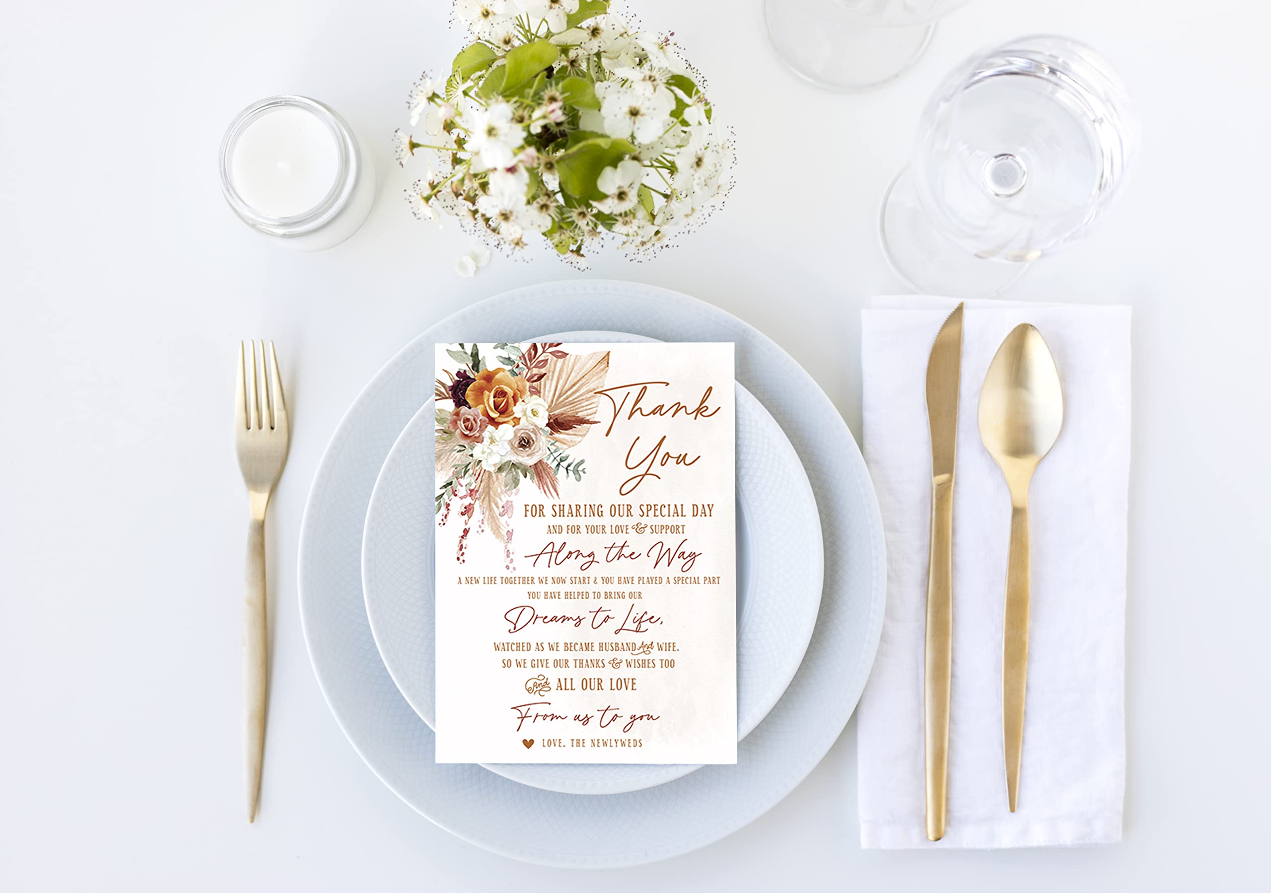 Your Main Event Prints 50 Boho Orange and Terracotta Floral Wedding Thank You Place Setting Cards, Great For Adding to Your Table Centerpieces and Wedding Decorations for Receptions, Pack of 50 Cards