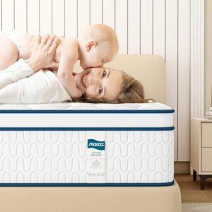 maxzzz 12 inch twin mattresses, hybrid mattress, twin bed mattress in a box, with individual pocket springs & memory foam, euro top design for back pain relief, no odor