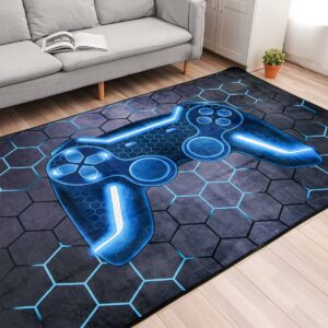 NTBED Game Console Area Rug for Bedroom Sofa Playroom Gaming Geometric Bedside Rugs Gamer Decorative Floor Mat Carpet (3x5 Feet, Blue)