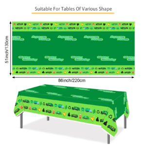 PHOGARY 2 Pack Garbage Truck Tablecloths for Garbage Truck Birthday Party Supplies, Trash Truck Party Table Cover Disposable Plastic Rectangle Table Cloth for Kids Birthday Baby Shower 51" X 86"