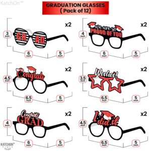 KatchOn, Red 2024 Glasses Graduation - Glitter, Pack of 12 | Graduation Photo Booth Props 2024 for Graduation Decorations Class of 2024 | Graduation Eyeglasses, Red Graduation Party Decorations 2024