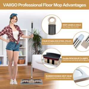 VAIIGO Professional Microfiber Mops for Hardwood Floor Cleaning, 18" Commercial Dust Flat Mops with 3 Reusable Mop Pads and Adjustable Handle, for Home, Office, Hotel Wet or Dry Floor Cleaning Mop