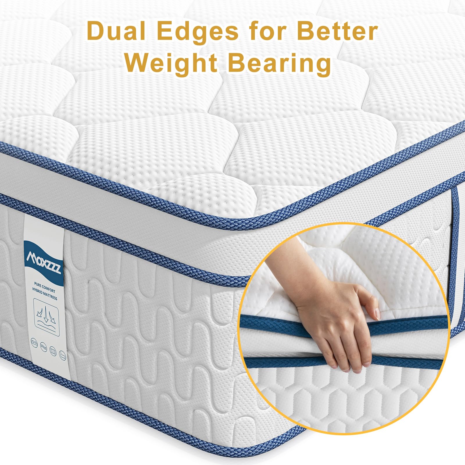 Maxzzz 12 Inch Twin Mattresses, Hybrid Mattress, Twin Bed Mattress in a Box, with Individual Pocket Springs & Memory Foam, Euro Top Design for Back Pain Relief, No Odor