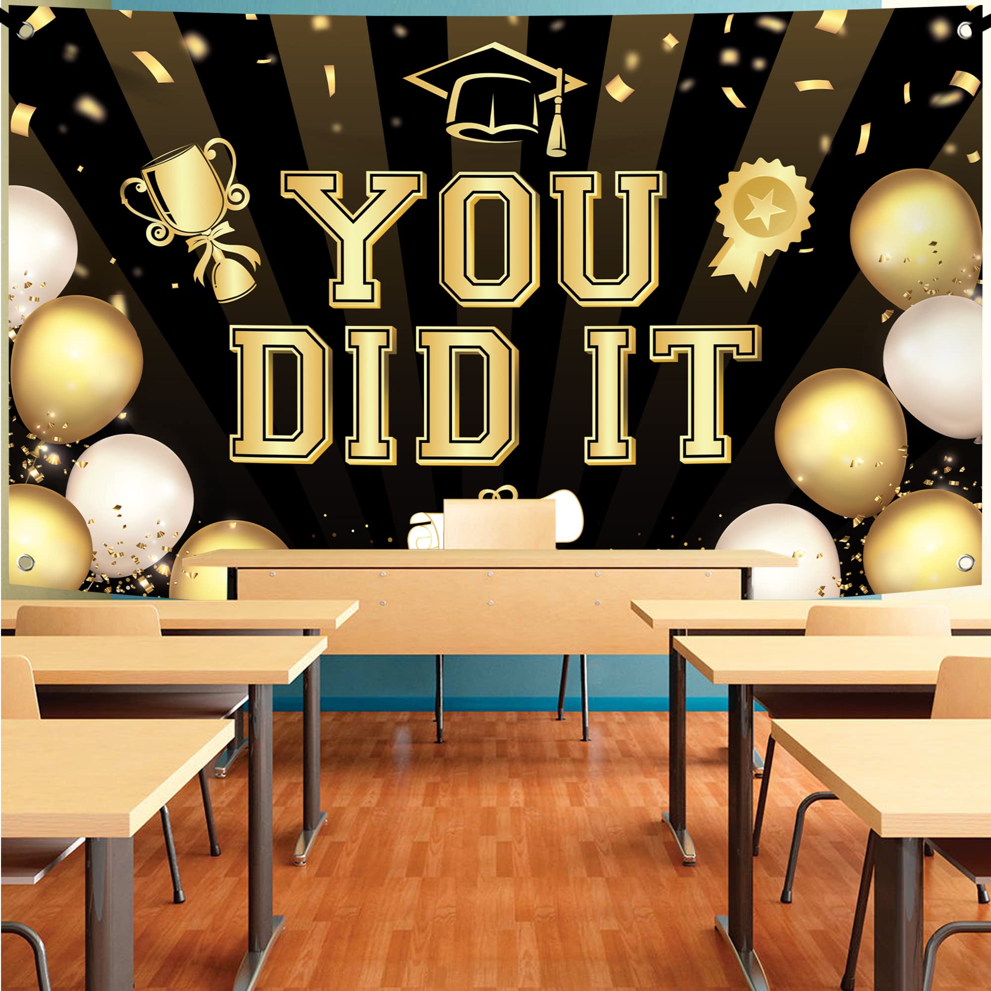 KatchOn, Black You Did It Banner 2024 - XtraLarge, 72x44 Inch | 2024 Graduation Banner, Black and Gold Graduation Decorations Class of 2024 | Congratulations Banner, 2024 Graduation Party Decorations