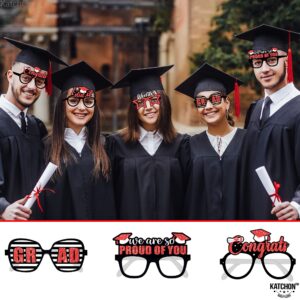 KatchOn, Red 2024 Glasses Graduation - Glitter, Pack of 12 | Graduation Photo Booth Props 2024 for Graduation Decorations Class of 2024 | Graduation Eyeglasses, Red Graduation Party Decorations 2024