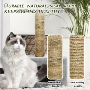 Natural Sisal Rope 1/4 Inch by 164-Feet for Cat Scratching Post Tree Tower Replacement Repair and Replace, Hemp Twine Rope for Kittens Shelves Furniture Window Bed Perch House Climbing, 6mm by 50m