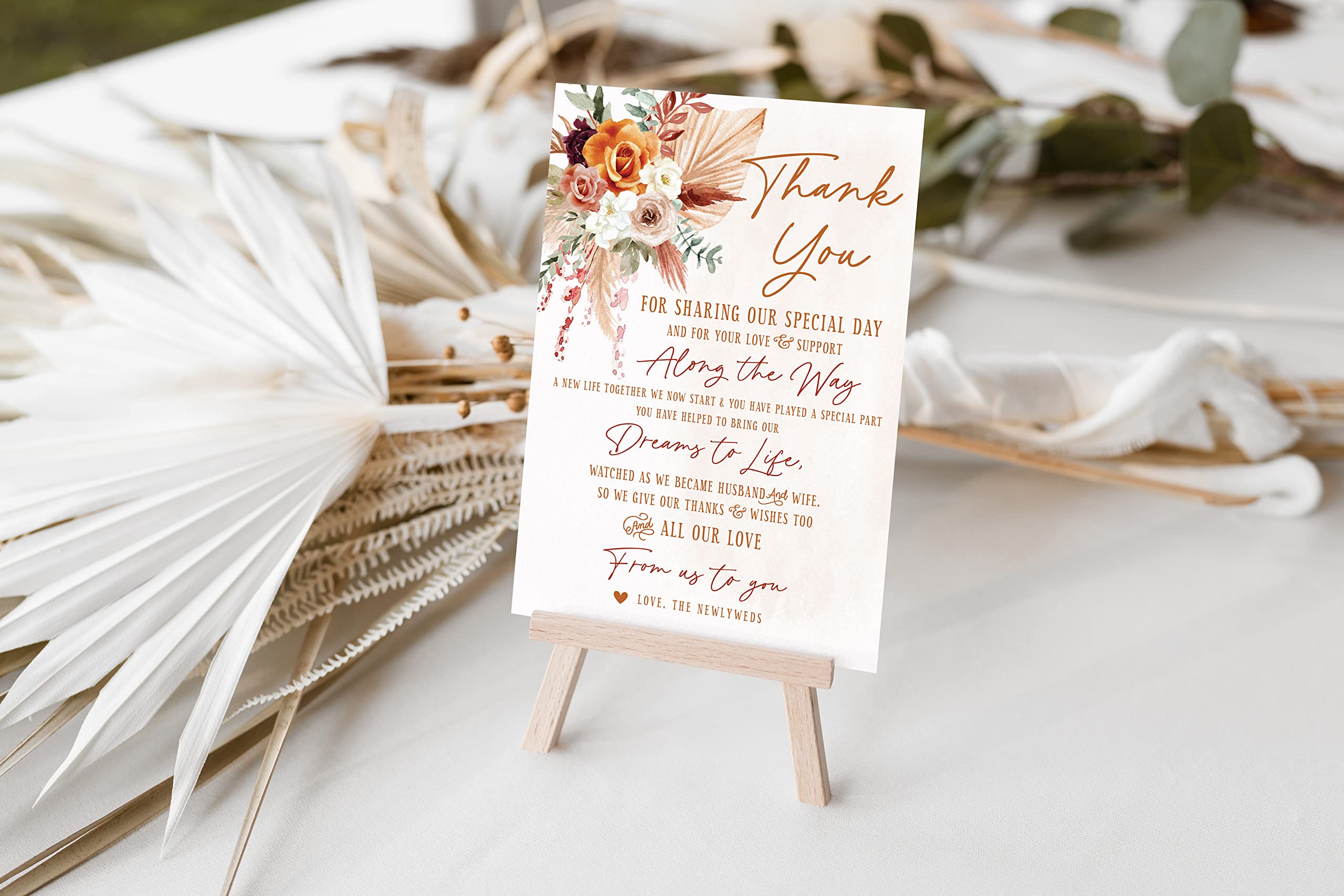 Your Main Event Prints 50 Boho Orange and Terracotta Floral Wedding Thank You Place Setting Cards, Great For Adding to Your Table Centerpieces and Wedding Decorations for Receptions, Pack of 50 Cards