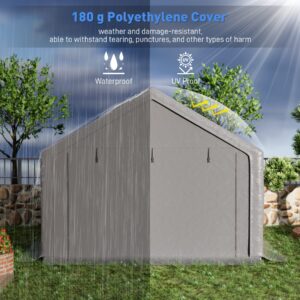 WIILAYOK Outdoor Storage Shelter, 8x8 ft Portable Shed with Roll up Zipper Door, Waterproof and UV Resistant Anti-Snow, Heavy Duty Carport for Storing Garden Tools, Outdoor Equipment