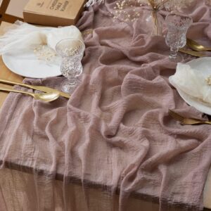 Vitalizart Cheesecloth Table Runner 10 Ft Gauze Boho Fabric Rustic Tan Cheese Cloth Table Runner for Wedding Bridal Shower Birthday Fall Thanskgiving Decoration 120 Inches