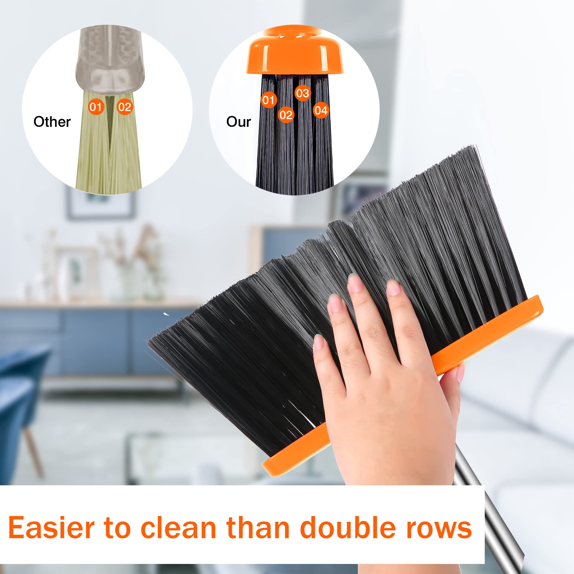 OLLSDIRE Broom and Dustpan Set for Home Upright Dustpan and Broom Combo Set with Long Handle Sweeping Office Kitchen Floor Pet Hair Standing Dust pan Angle Broom Cleaning Supplies Indoor