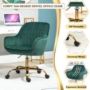 Homedot Home Office Chair Swivel Room Chair Elegant Velvet Living Room Chair with Armrest,Modern Home Chair Upholstered Bedroom Chair with Wheels,Adjustable Height Desk Chair Rolling for Teen