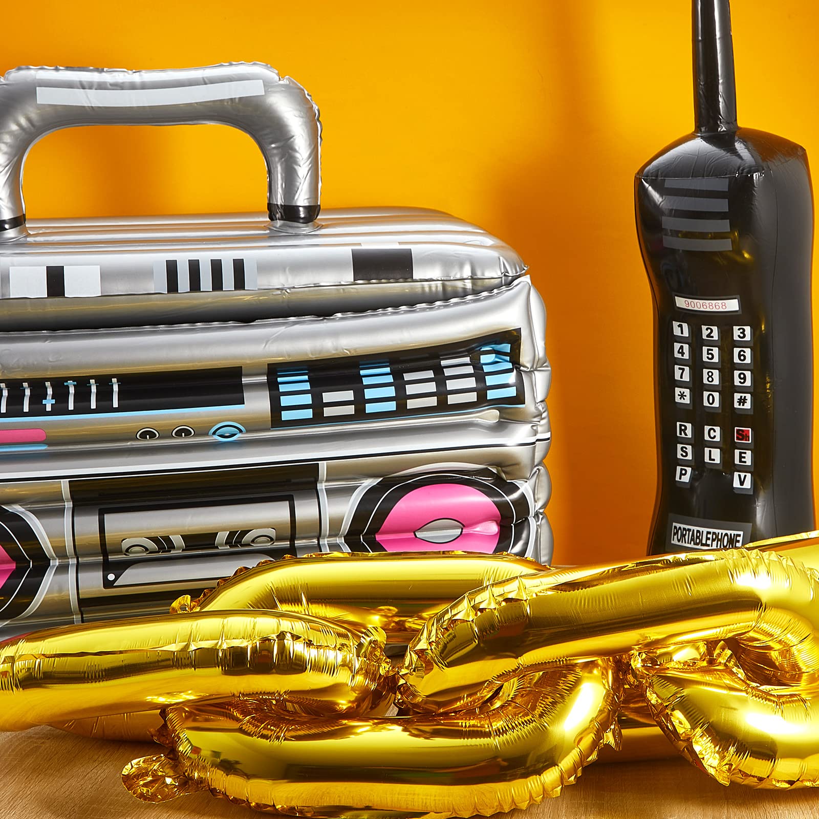 22 Pieces Inflatable Boom Box Beverage Inflatable Cooler Inflatable Mobile Phone and 16 Inch Gold Inflatable Foil Chain Balloons 80s 90s Party Decorations Graduation Cosplay Hip Hop Party Decoration