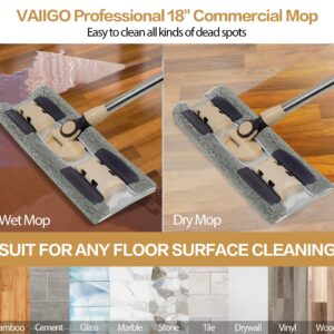 VAIIGO Professional Microfiber Mops for Hardwood Floor Cleaning, 18" Commercial Dust Flat Mops with 3 Reusable Mop Pads and Adjustable Handle, for Home, Office, Hotel Wet or Dry Floor Cleaning Mop