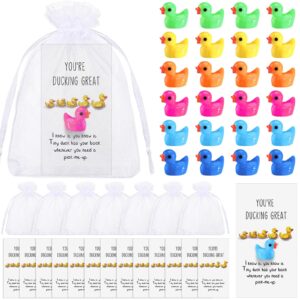 unittype 24 sets inspirational gift set you're great cheer up cards thank you gift mini resin ducks with organza bags bulk pocket favors for team students coworkers christmas(colorful)