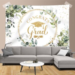 Rsuuinu Greenery Congrats Grad Backdrop Graduation Class of 2024 Green Leaves Graduate Party Photography Background Graduation Party Decorations Supplies Cake Table Banner Photo Booth Props 7x5ft