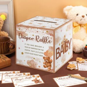 Fuutreo 51 Pcs Diaper Raffle Box with Tickets for Baby Shower Box Balloon Themed Baby Shower Decorations Baby Shower Holder for Diaper Raffle Party(Bear)