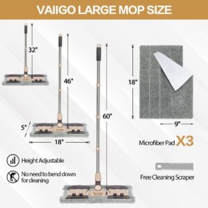 VAIIGO Professional Microfiber Mops for Hardwood Floor Cleaning, 18" Commercial Dust Flat Mops with 3 Reusable Mop Pads and Adjustable Handle, for Home, Office, Hotel Wet or Dry Floor Cleaning Mop