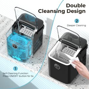 Xbeauty Countertop Ice Maker with Handle, 9 Bullet Ice Ready in 6 Mins, Self-Cleaning Portable Ice Machine with Basket and Scoop, 2 Sizes of Bullet Ice for Outdoor Camping/Bar/Party/Kitchen, Black