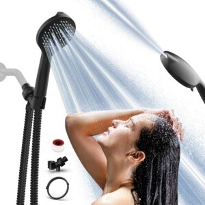 black shower head, l'amourqua high pressure 6-model handheld shower head, built-in power wash to clean bathtub and pets, with 59" stainless steel hose and handheld showerhead holder