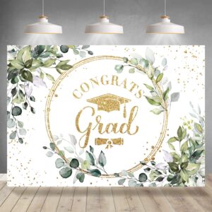 rsuuinu greenery congrats grad backdrop graduation class of 2024 green leaves graduate party photography background graduation party decorations supplies cake table banner photo booth props 7x5ft