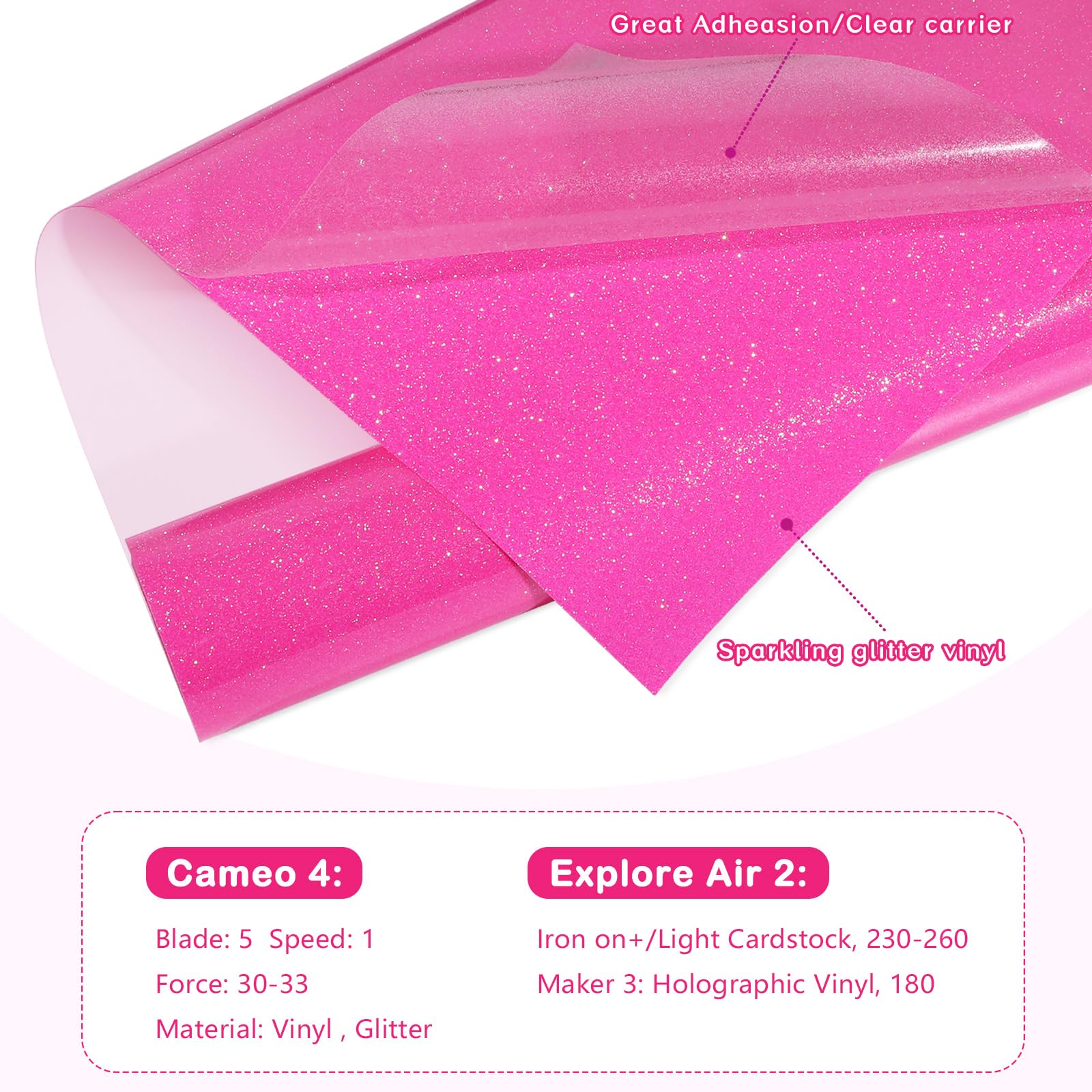 WRAPXPERT Pink Glitter HTV Heat Transfer Vinyl Roll,Pink Glitter HTV Vinyls,10" x5ft Sparkle Iron on Vinyl Rolls for Heat Vinyl Design,Shrits,Easy to Cut & Transfer