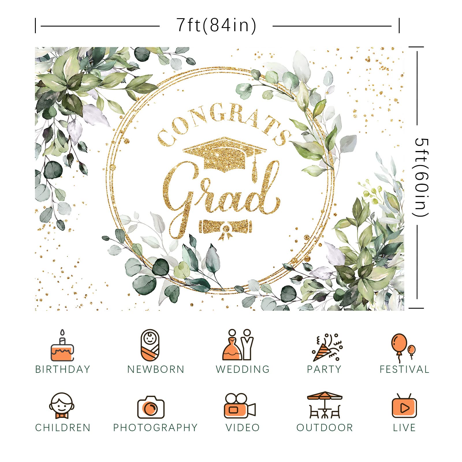 Rsuuinu Greenery Congrats Grad Backdrop Graduation Class of 2024 Green Leaves Graduate Party Photography Background Graduation Party Decorations Supplies Cake Table Banner Photo Booth Props 7x5ft