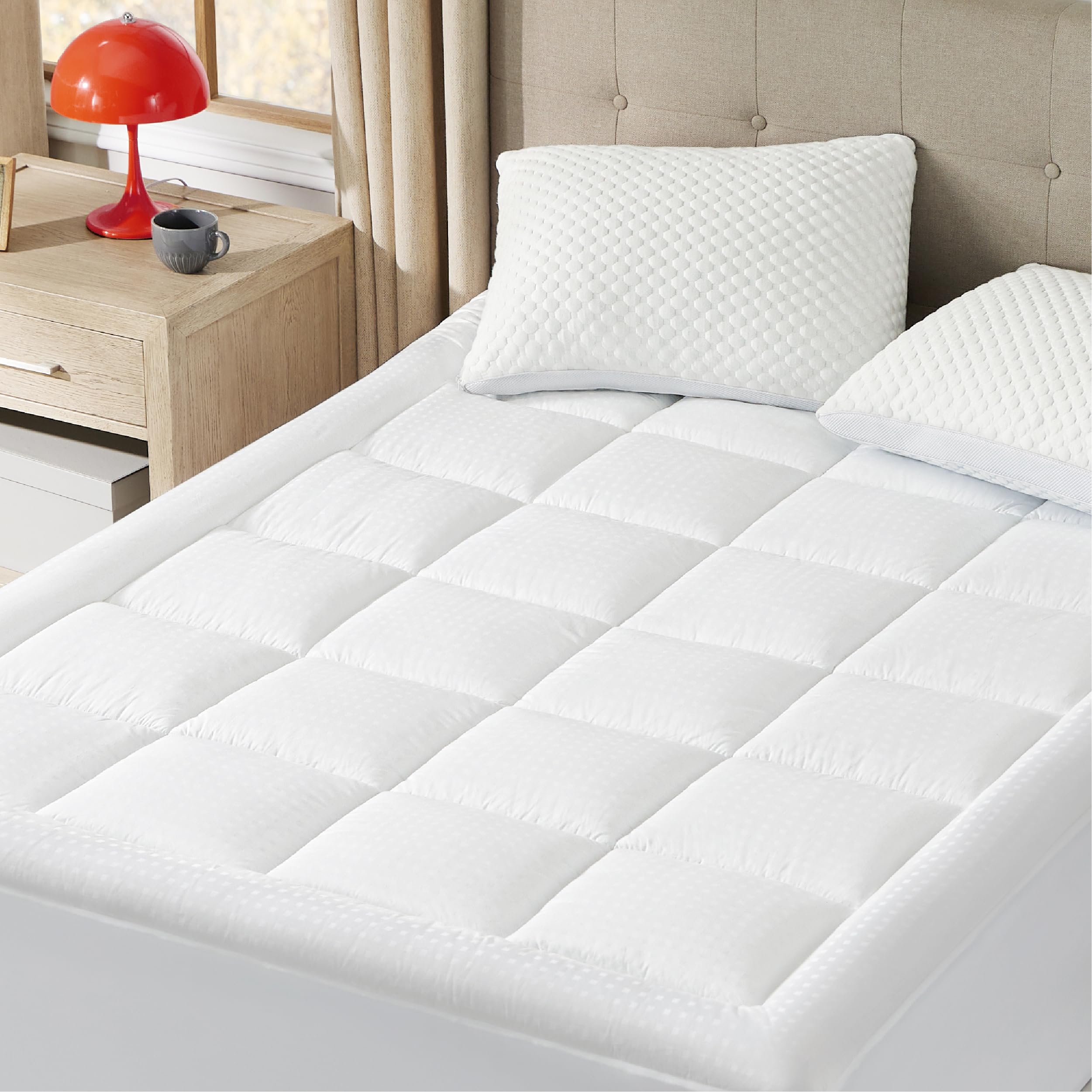 Bedsure Queen Microfiber Mattress Pad White Bundle Queen Cotton Mattress Pad White