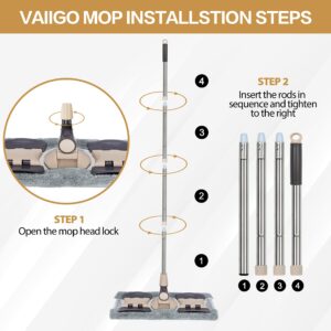 VAIIGO Professional Microfiber Mops for Hardwood Floor Cleaning, 18" Commercial Dust Flat Mops with 3 Reusable Mop Pads and Adjustable Handle, for Home, Office, Hotel Wet or Dry Floor Cleaning Mop