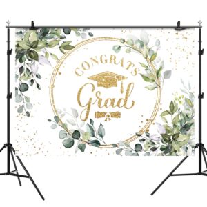 Rsuuinu Greenery Congrats Grad Backdrop Graduation Class of 2024 Green Leaves Graduate Party Photography Background Graduation Party Decorations Supplies Cake Table Banner Photo Booth Props 7x5ft