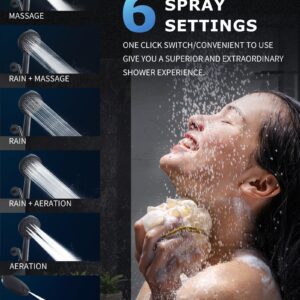 Black Shower Head, L'amourqua High Pressure 6-Model Handheld Shower Head, Built-in Power Wash to Clean Bathtub and Pets, with 59" Stainless Steel Hose and Handheld Showerhead Holder