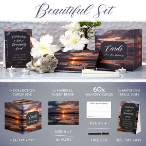 Portiche Funeral Guest Book Includes 60 Memory Cards, Pen, Table Sign, Card Box, 474 Guests Entry, Funeral Guest Book, Guest Book for Funeral, Guest Book for Funeral, Celebration of Life