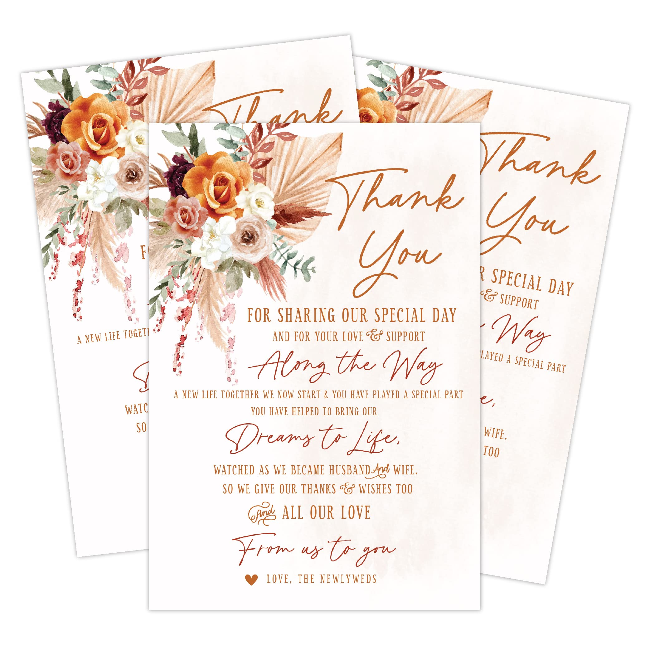 Your Main Event Prints 50 Boho Orange and Terracotta Floral Wedding Thank You Place Setting Cards, Great For Adding to Your Table Centerpieces and Wedding Decorations for Receptions, Pack of 50 Cards