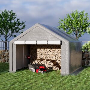 WIILAYOK Outdoor Storage Shelter, 8x8 ft Portable Shed with Roll up Zipper Door, Waterproof and UV Resistant Anti-Snow, Heavy Duty Carport for Storing Garden Tools, Outdoor Equipment