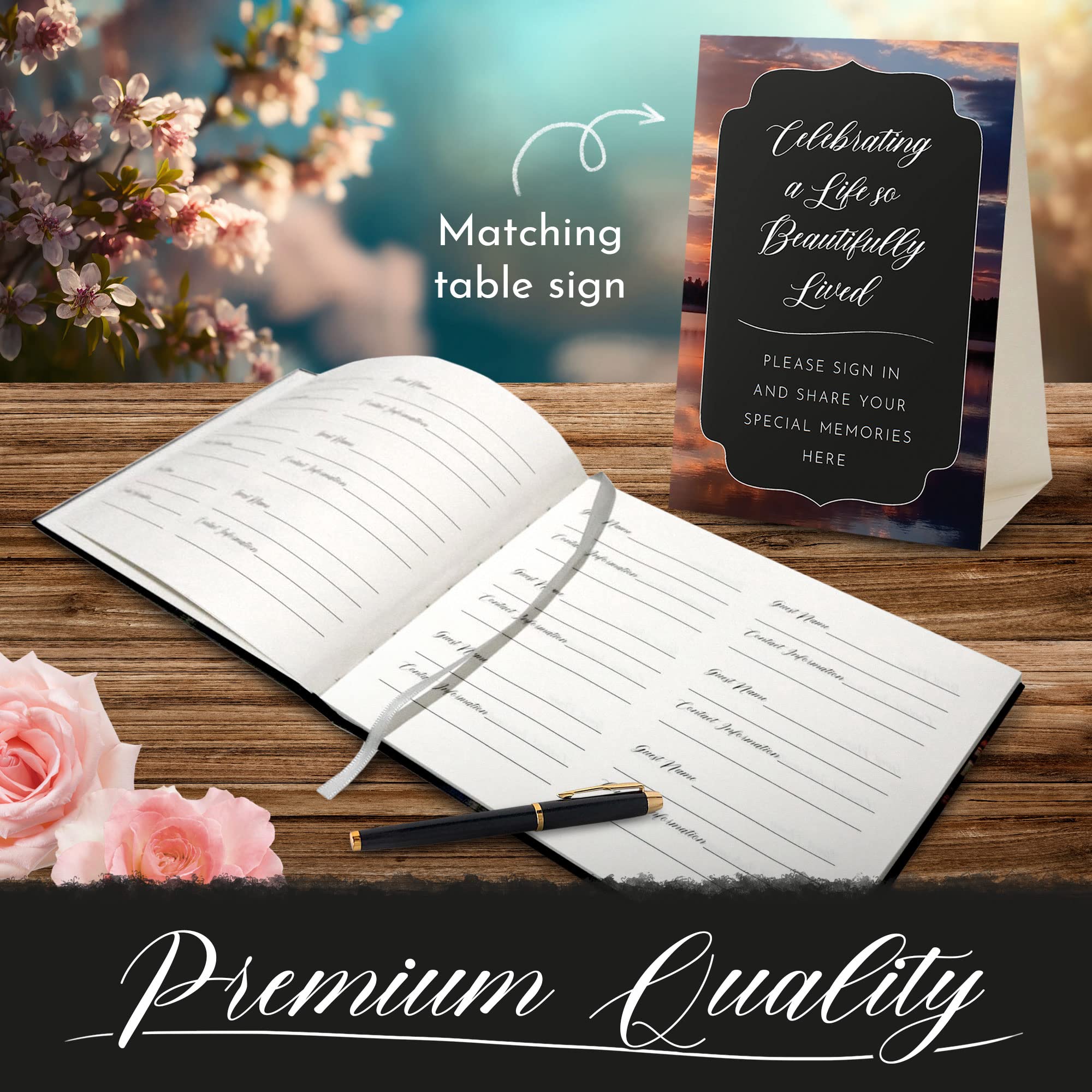 Portiche Funeral Guest Book Includes 60 Memory Cards, Pen, Table Sign, Card Box, 474 Guests Entry, Funeral Guest Book, Guest Book for Funeral, Guest Book for Funeral, Celebration of Life