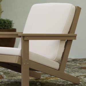 Merrick Lane Riviera Adirondack Style Deep Seat Patio Club Chair with Cushions - Natural Cedar Poly Resin Frame - Cream All-Weather Cushions - Indoor/Outdoor