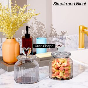 HomeyHoney 22 oz Clear Glass Canister with Cute Heart shaped Lids Set, Food Storage Glass Jars with Airtight Lids for Kitchen and Dining Room, Stripe/Set of 2