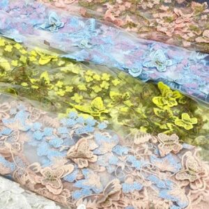 51" Width Organza Tulle by The Yard 3D Embroidery Butterfly Floral Tulle Lace Fabric Sewing Crafts Wedding Dress Decor