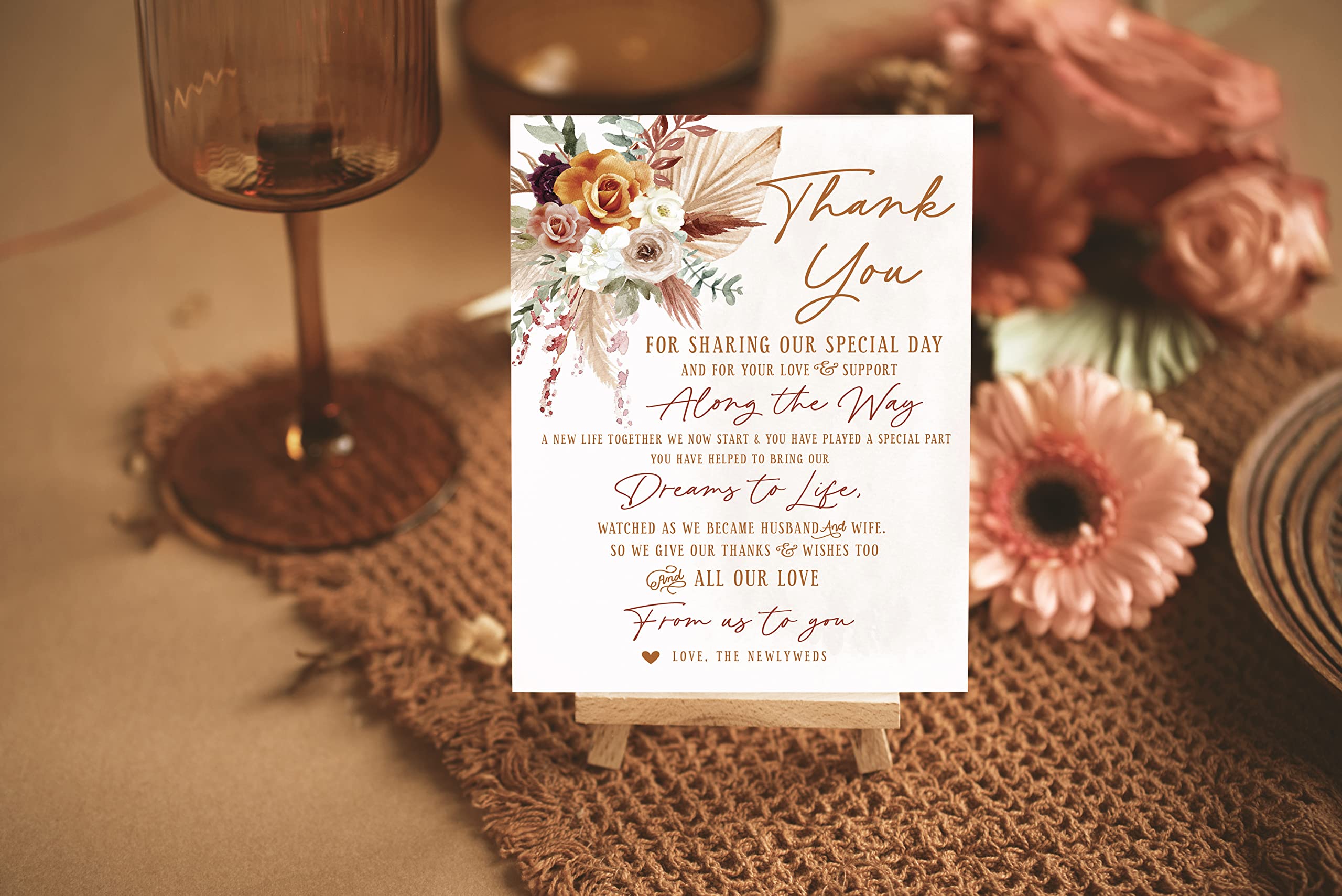 Your Main Event Prints 50 Boho Orange and Terracotta Floral Wedding Thank You Place Setting Cards, Great For Adding to Your Table Centerpieces and Wedding Decorations for Receptions, Pack of 50 Cards