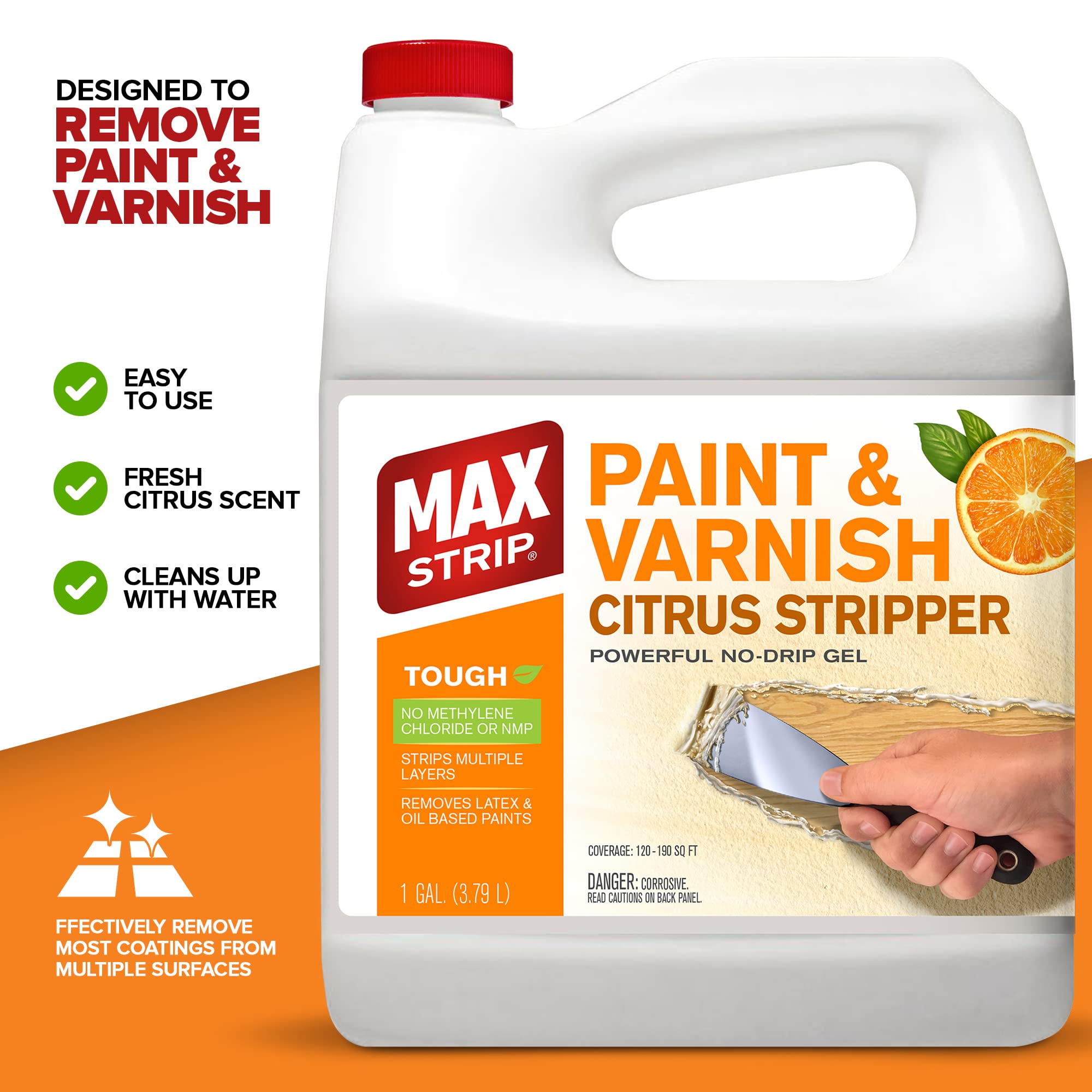 Max Strip Paint & Varnish Citrus Stripper - 1 Quart - Strips Multiple Layers - Removes Latex and Oil Based Paints - No Methylene Chloride No NMP Powerful Formula