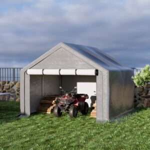 WIILAYOK Outdoor Storage Shelter, 8x8 ft Portable Shed with Roll up Zipper Door, Waterproof and UV Resistant Anti-Snow, Heavy Duty Carport for Storing Garden Tools, Outdoor Equipment