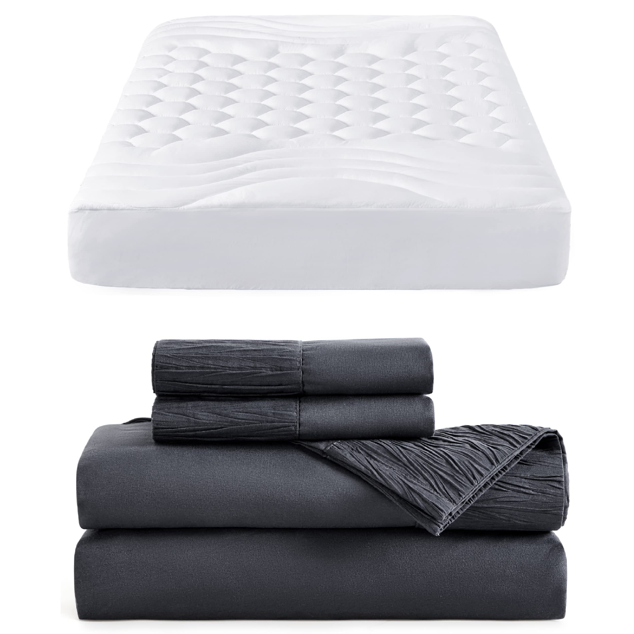 Bedsure White Queen Size Mattress Pad Bundle Queen Sheet Set Grey