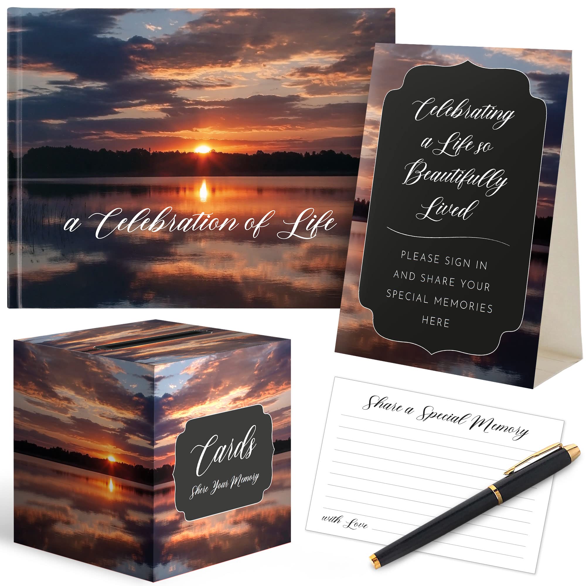 Portiche Funeral Guest Book Includes 60 Memory Cards, Pen, Table Sign, Card Box, 474 Guests Entry, Funeral Guest Book, Guest Book for Funeral, Guest Book for Funeral, Celebration of Life